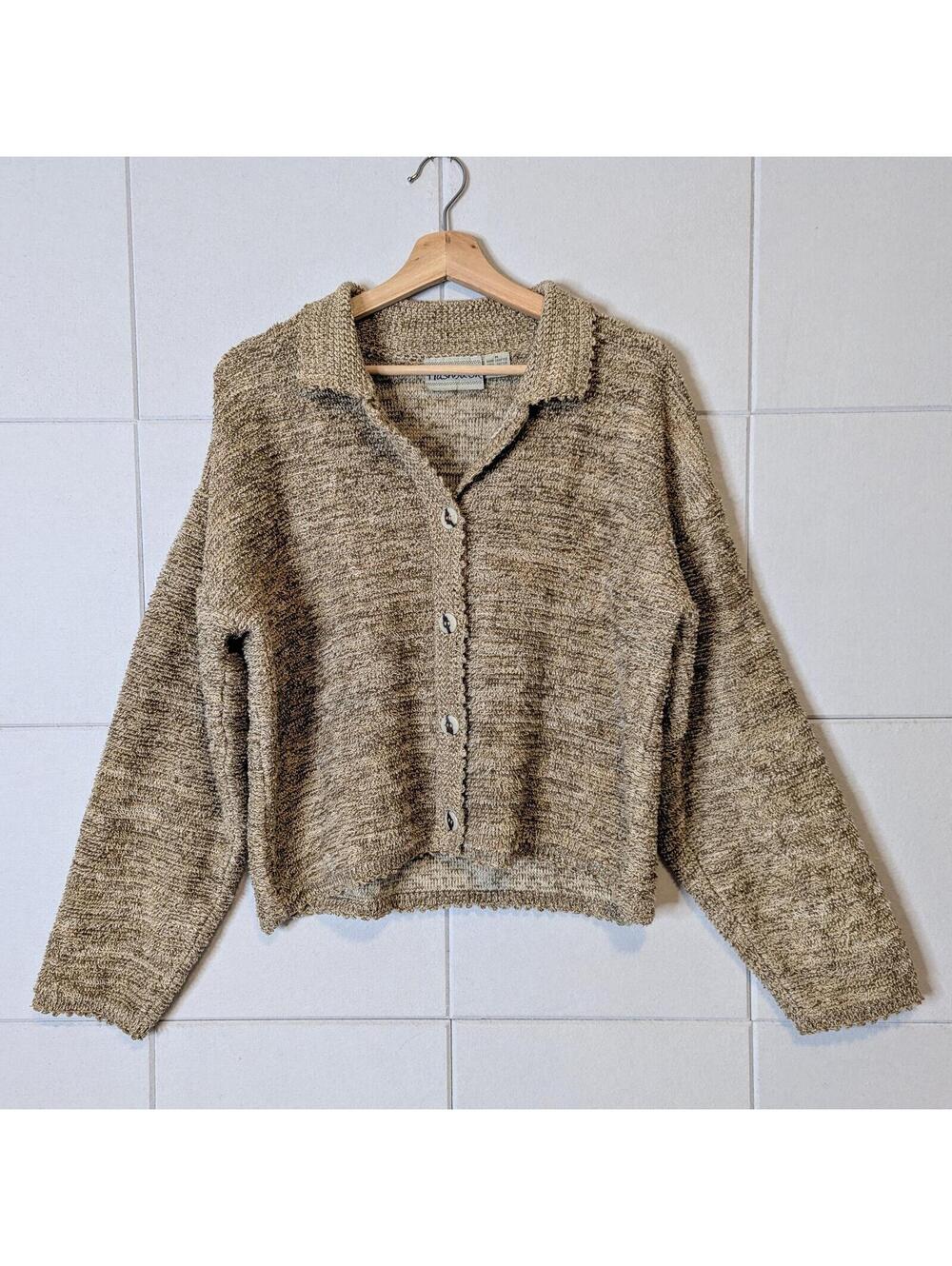 Vintage 90s textured looped cotton collared cardigan